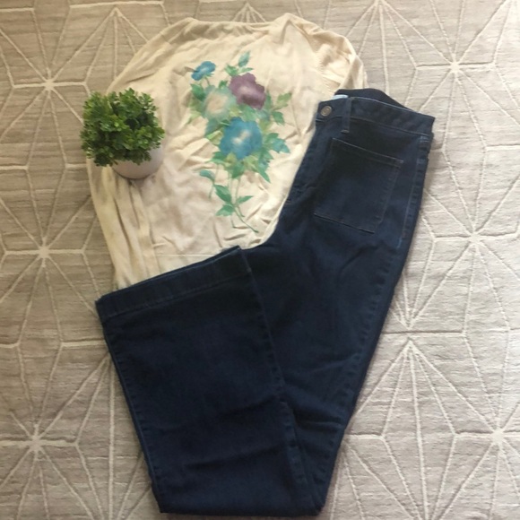 🎈 Lauren Conrad High Rise Dark Wash Flare Jean Size 14 Junior - Picture 1 of 7